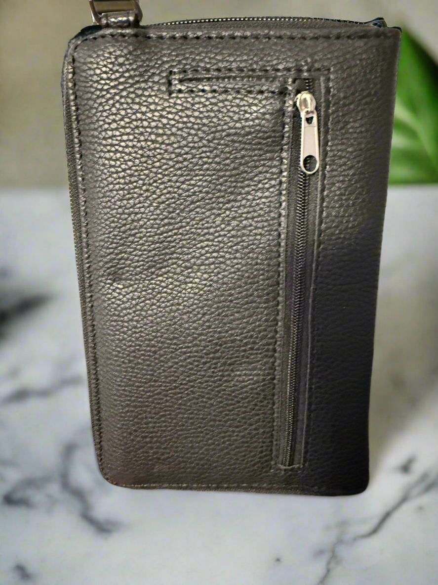 Vegan Leather Studded Skull Crossbody Wallet
