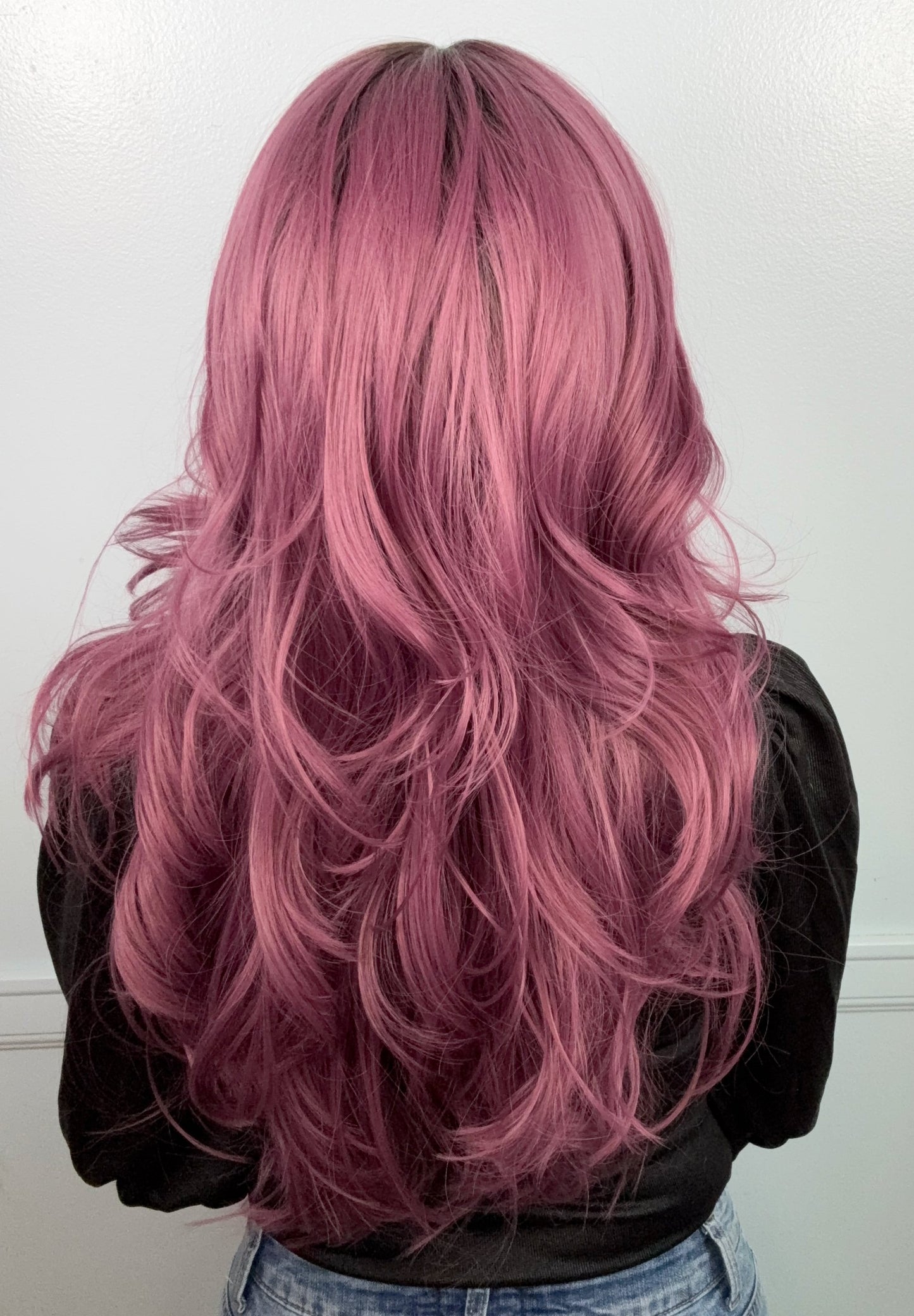 Violet Long Layered Wig | Center Lace Part Heat-Friendly Synthetic Wig